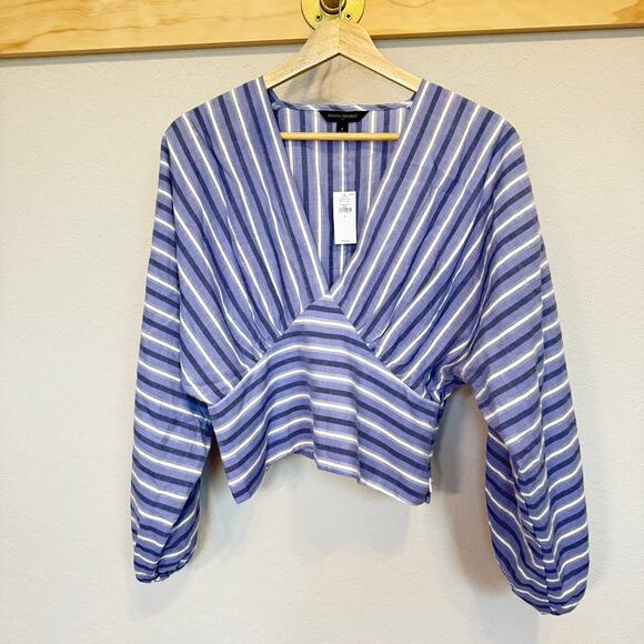Women's Banana Republic Cropped Blue and White Striped Blouse Size 6 NEW - Picture 2 of 10